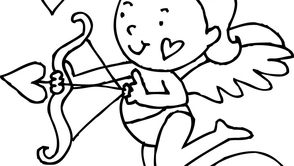 Adorable Cupid Valentine Coloring Page Pages Printable - Black And White Cupid (960x544)