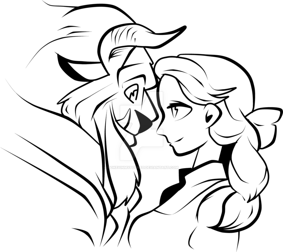 Beauty And Beast {drawing} By Pokeyinmypocket On Deviantart - Line Art (946x844)