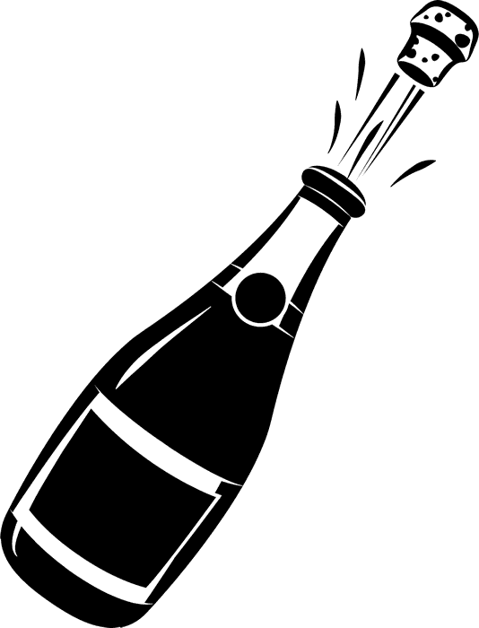 Champagne Bottle Rubber Stamp - Champagne Bottle Black And White Clipart (534x700)