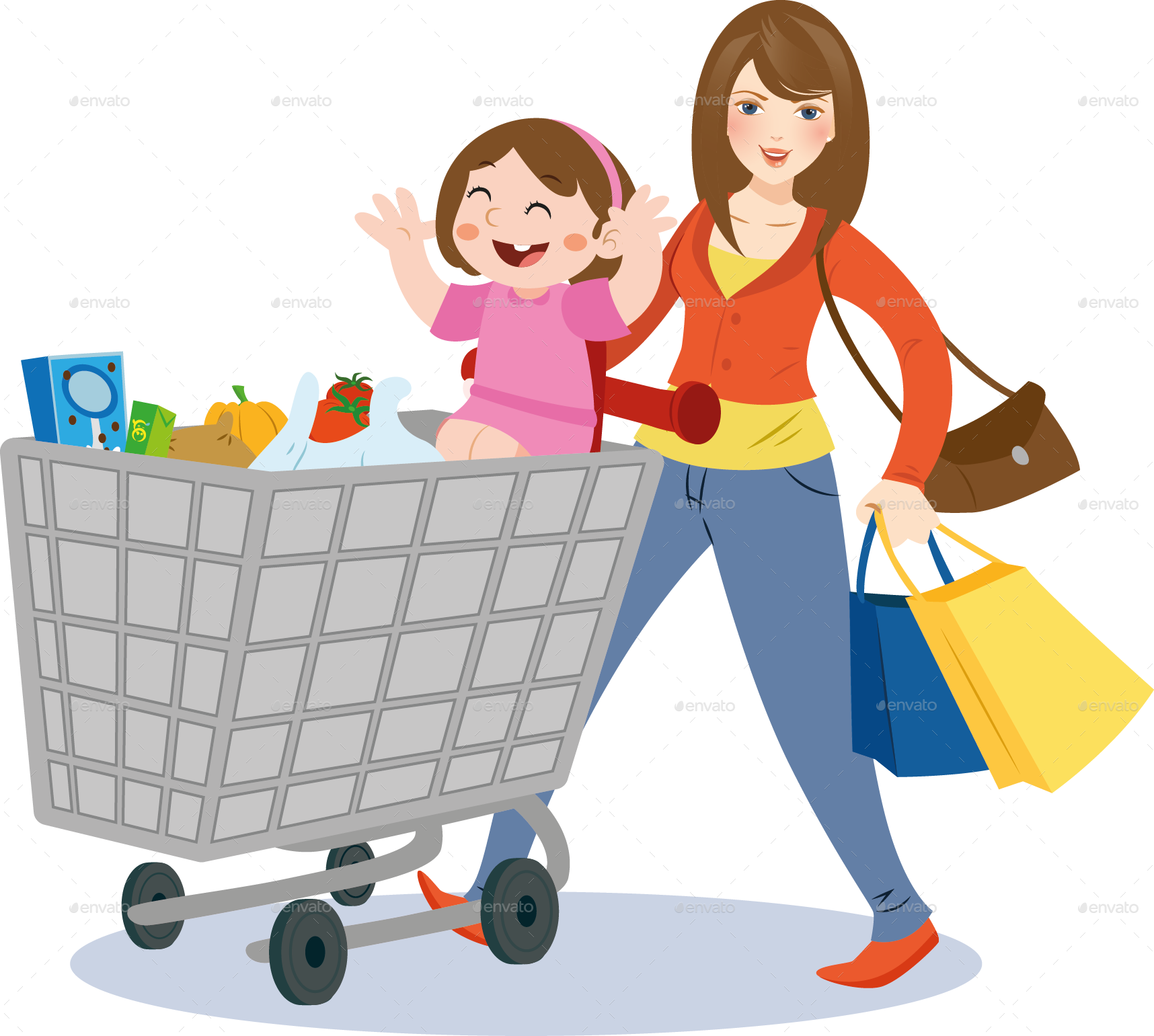 Mom And Child Shopping - Shopping With Mom Cartoon (1716x1541)