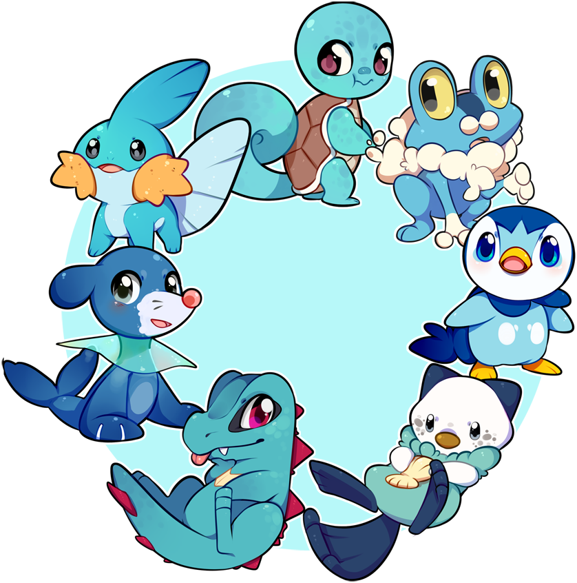 All Of The Water Type Starters Together Because Why - Pokemon In Water Type (838x846)