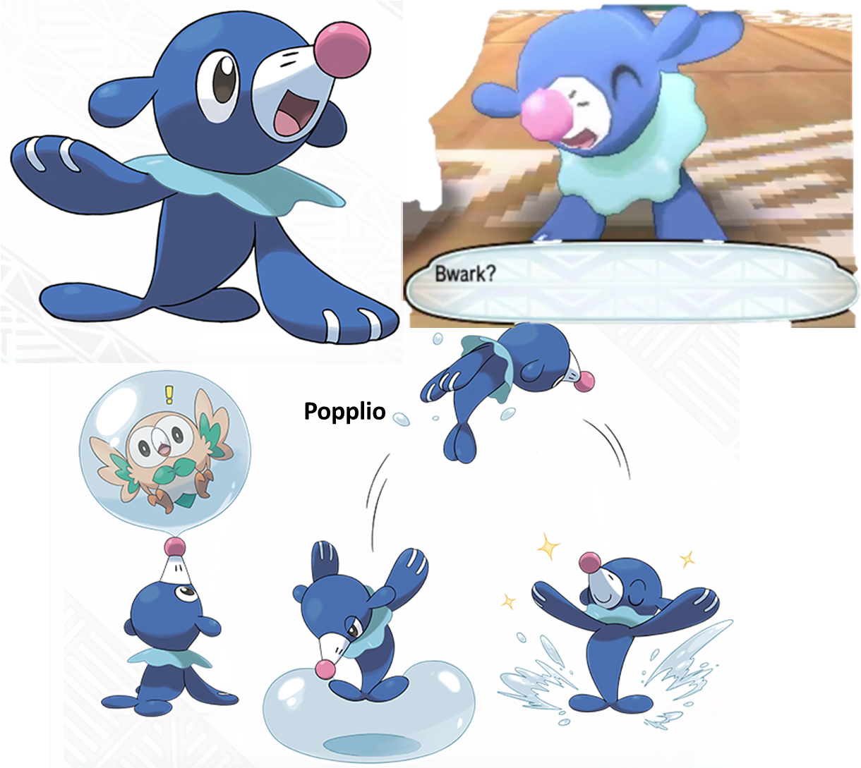 Popplio Sea Lion Pokémon Sun Moon Water Starter - Nintendo 3ds - Pearl Pink (1233x1088)