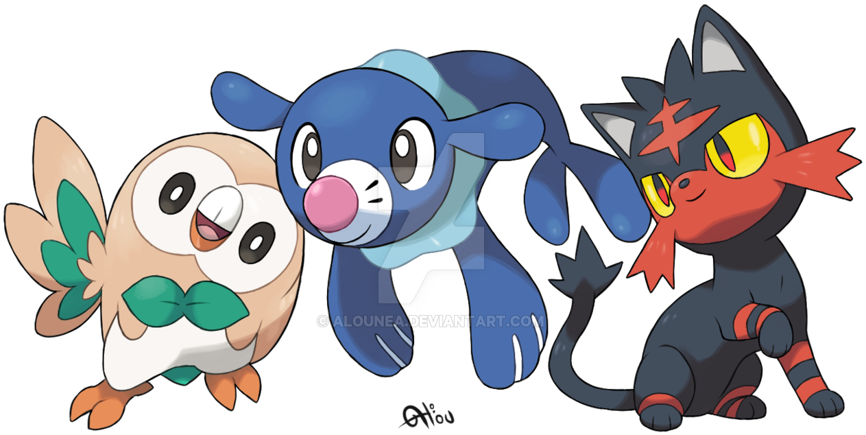 Starters Sun And Moon By Alounea Starters Sun And Moon - 7th Gen Pokemon Starters (1280x647)