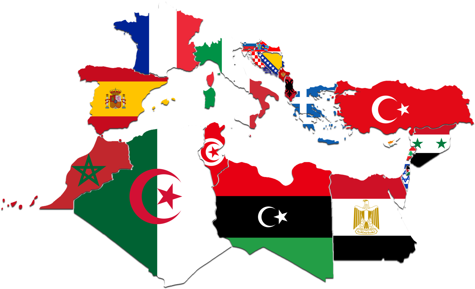World Map With Country Names And Flags Mediterannean - Flags Of The Mediterranean Countries (1600x987)
