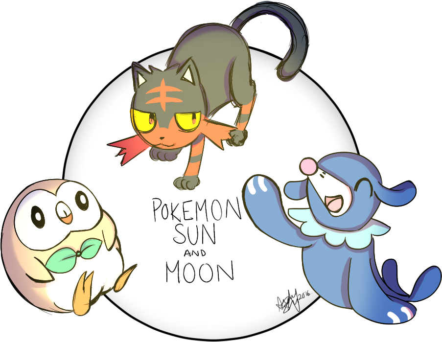 Pokemon Sun And Moon Starters By Pinksakuraflower1 - Sun Moon Drawings Pokemon (964x713)