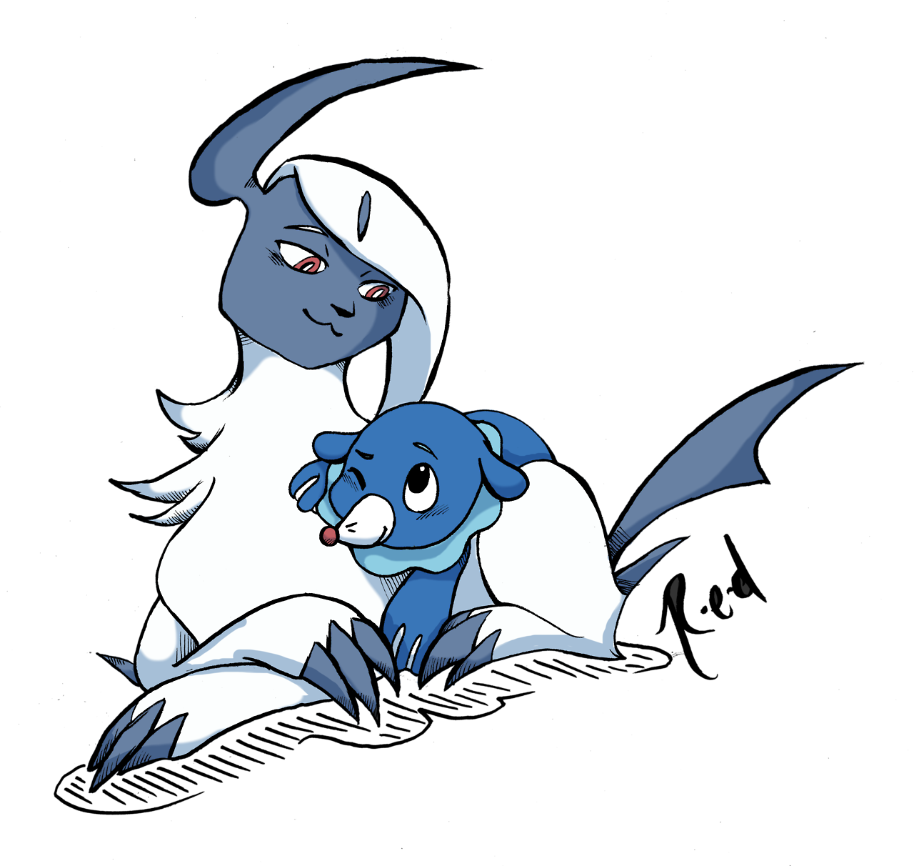 Fanart Myart Popplio Team Popplio Absol Water Type - Pokémon Sun And Moon (1280x1212)