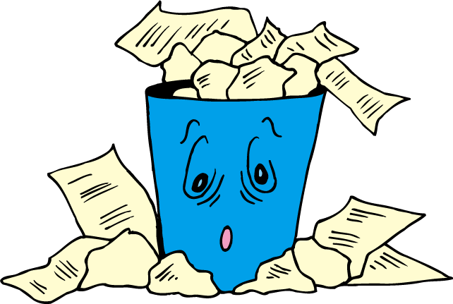 Paper Waste Container Clip Art - Cartoon Trash Can With Paper (642x431)