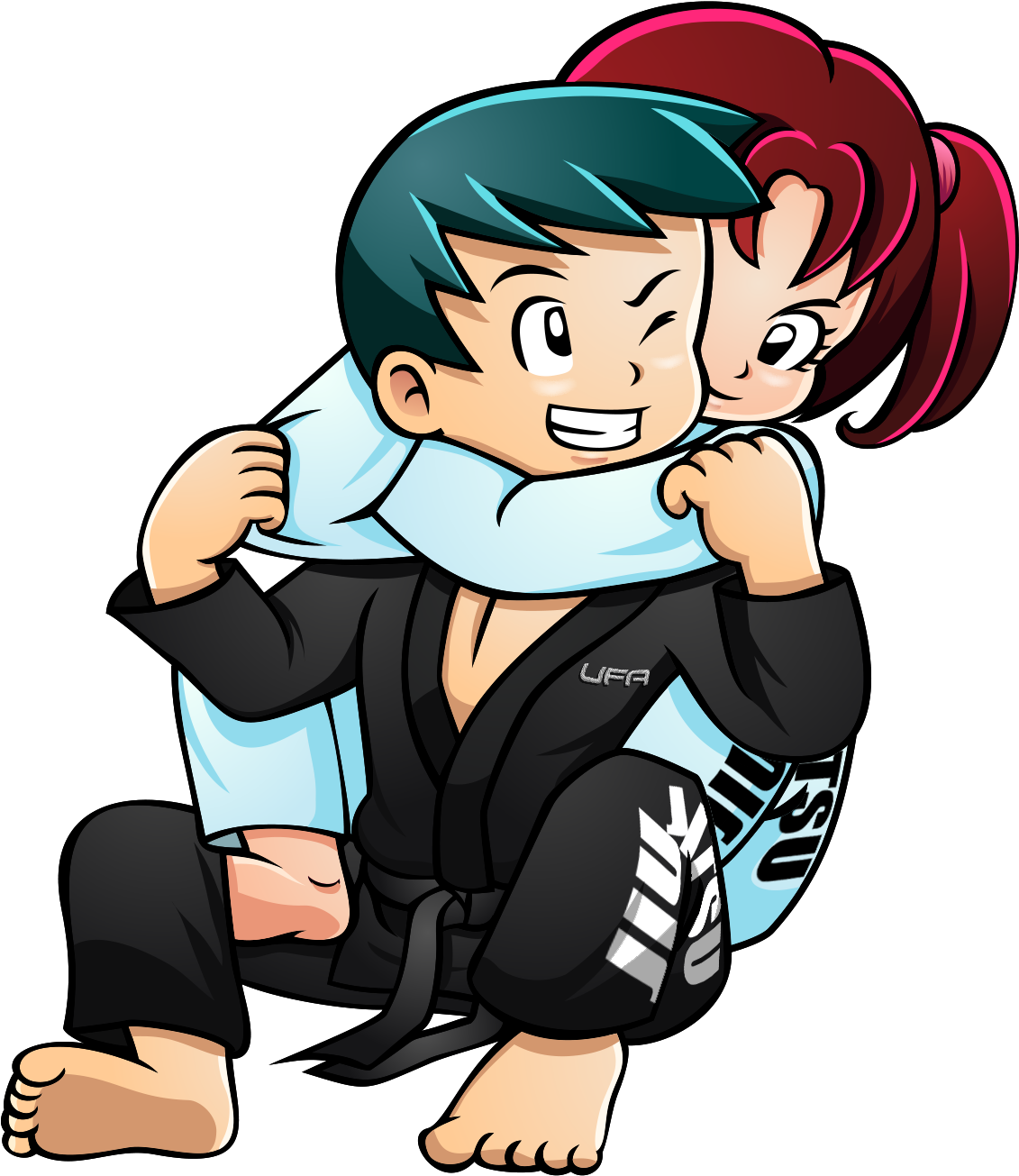 Cartoon Image Of Kids Jiu Jitsu Rear Naked Choke - Jiu Jitsu Cartoon Png (1470x1583)