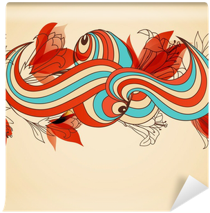 Floral Seamless Pattern, Abstract Swirls And Red Flowers - Vector Graphics (400x400)