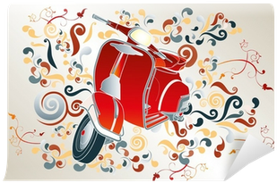 Retro Illustration With Red Scooter, Colorful Swirls - Illustration (400x400)