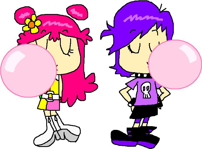 Ami And Yumi Blowing Bubble Gum By Pokegirlrules - Cartoon Blowing Bubble Gum (744x573)