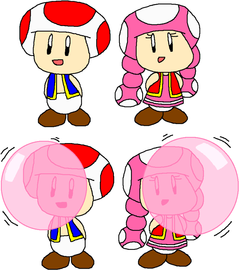 Toad And Toadette Normal And Bubble Gum By Pokegirlrules - Cartoon (855x935)
