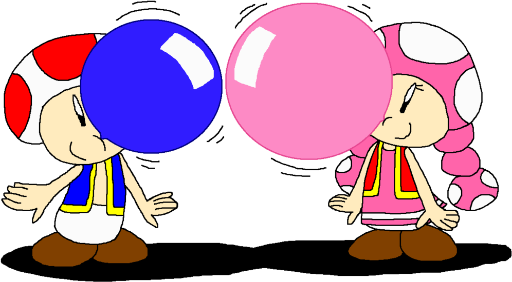 Toad And Toadette Bubble Gum Fan By Pokegirlrules - Cartoon (1024x602)