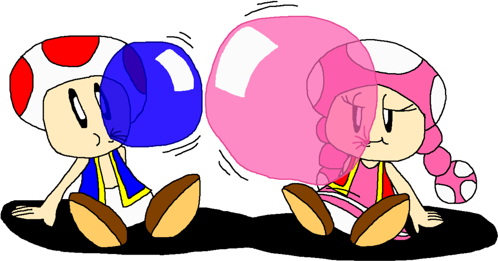 Toad And Toadette Color Gum Blow By Pokegirlrules - Cartoon (1024x566)