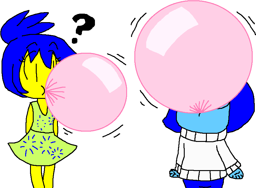 Joy And Sadness Blowing Up Bubble Gum By Pokegirlrules - Cartoon (912x636)
