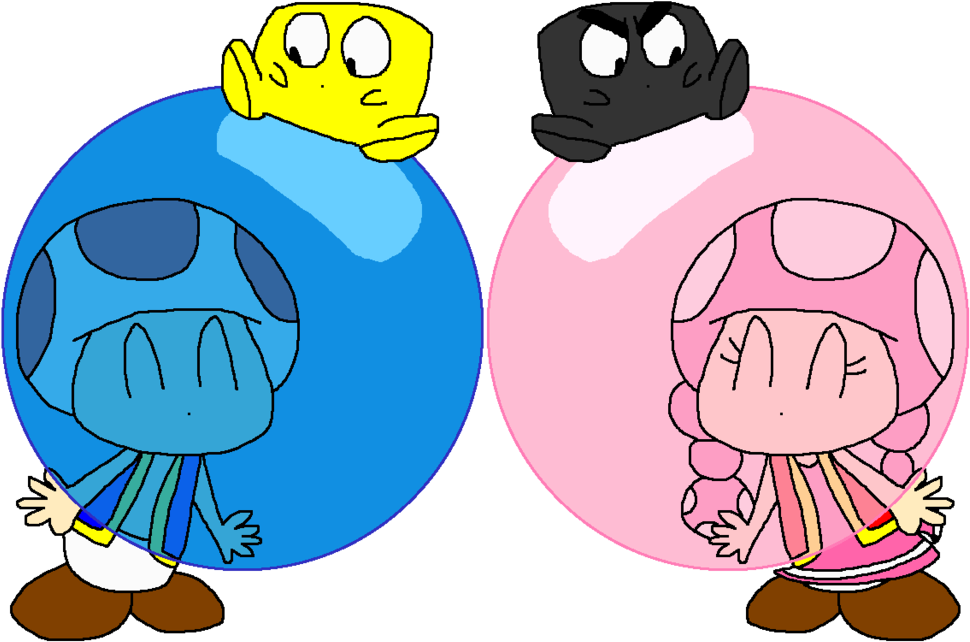 Toad And Toadette Blows Bubbles By Pokegirlrules - Cartoon (1024x662)
