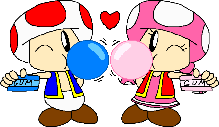 Toad And Toadette Got Bazooka Bubble Gum By Pokegirlrules - Cartoon (887x562)