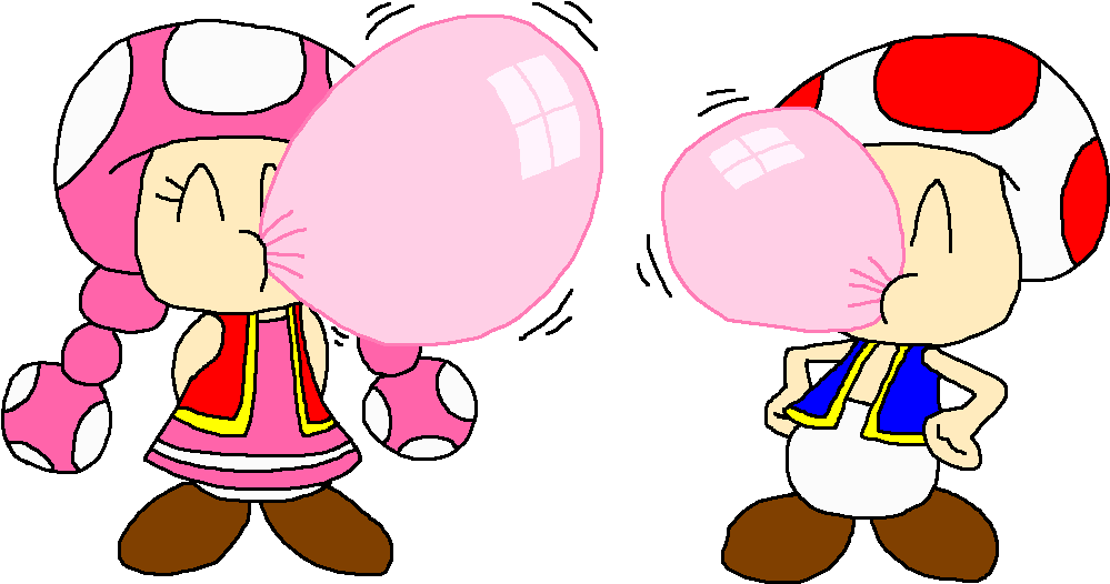 Toad And Toadette Bubble Gum Blowing By Pokegirlrules - Bubble Gum (1019x576)