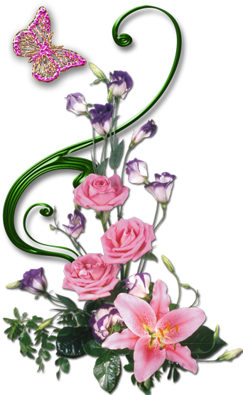 Tubes Fleurs - Rose Flowers Butterflies (350x560)