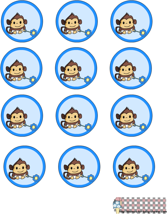 Free Printable Round Labels For Boy Monkey Themed Shower - Baby Monkey Decorations Baby Shower (612x792)