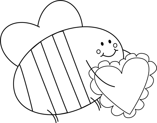 Black And White Bee Carrying A Valentine Heart - Clip Art (550x429)