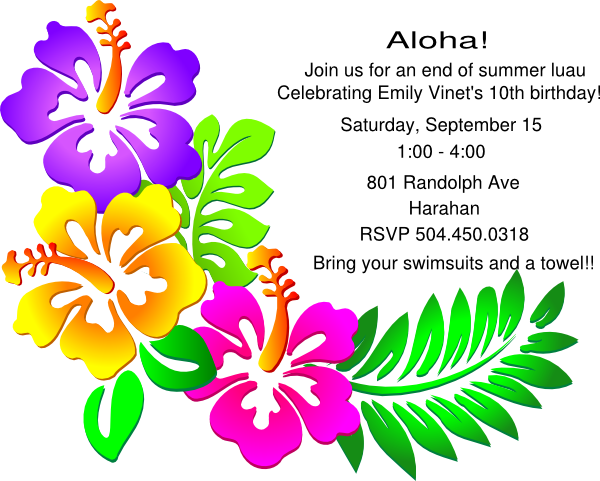 Free Printable Party Invitations - Clip Art Hawaiian Flowers (600x481)