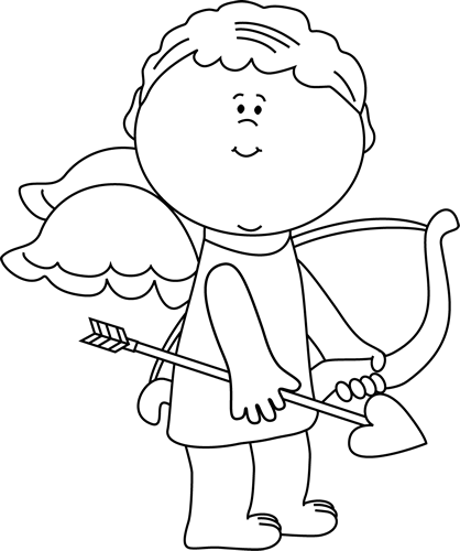Valentines Day Clip Art Black And White Border For - Valentine's Day Cupid Outline (418x500)