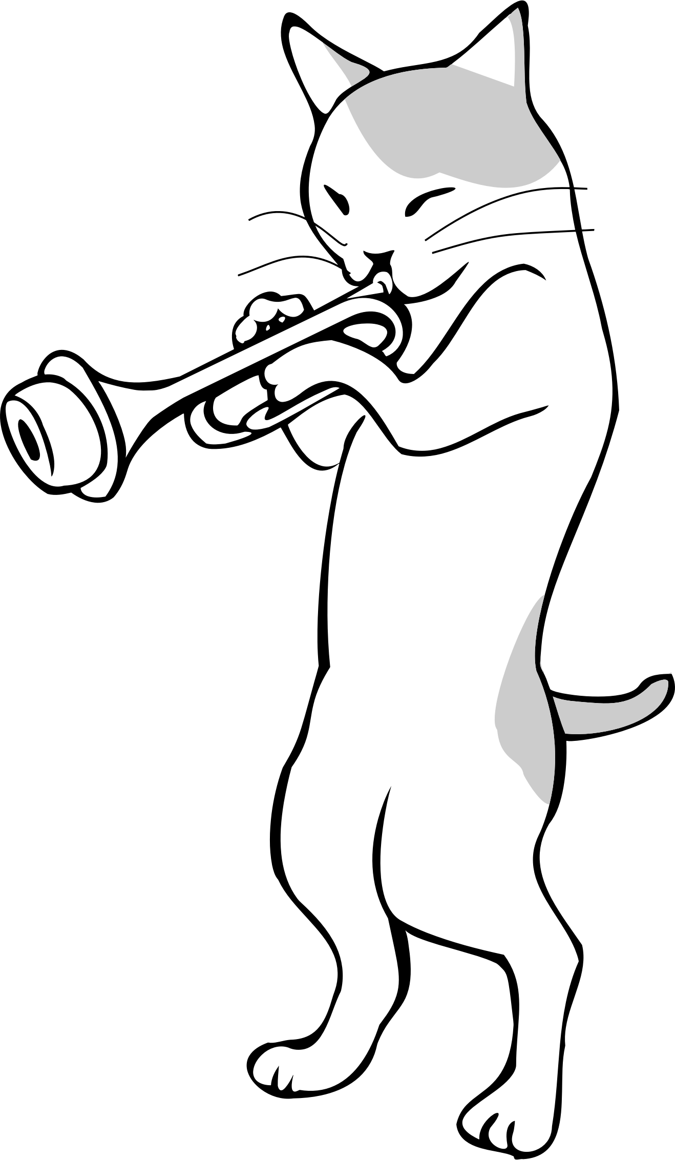 Free Images 2018 Trumpet Clipart Black And White - Trumpet Cat (1318x2264)