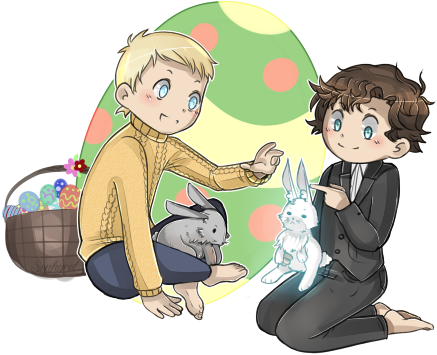 [sherlock Bbc] Happy Easter Sherlock And John By Sophyret - Cartoon (959x832)