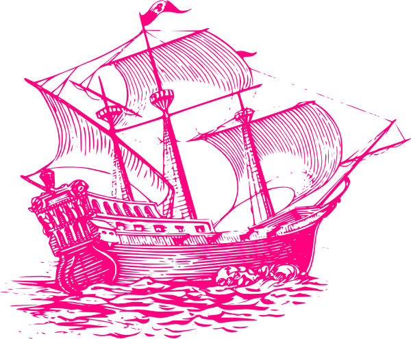 Pink Shp2 Clip Art At Clker - Galleon Black And White (600x495)