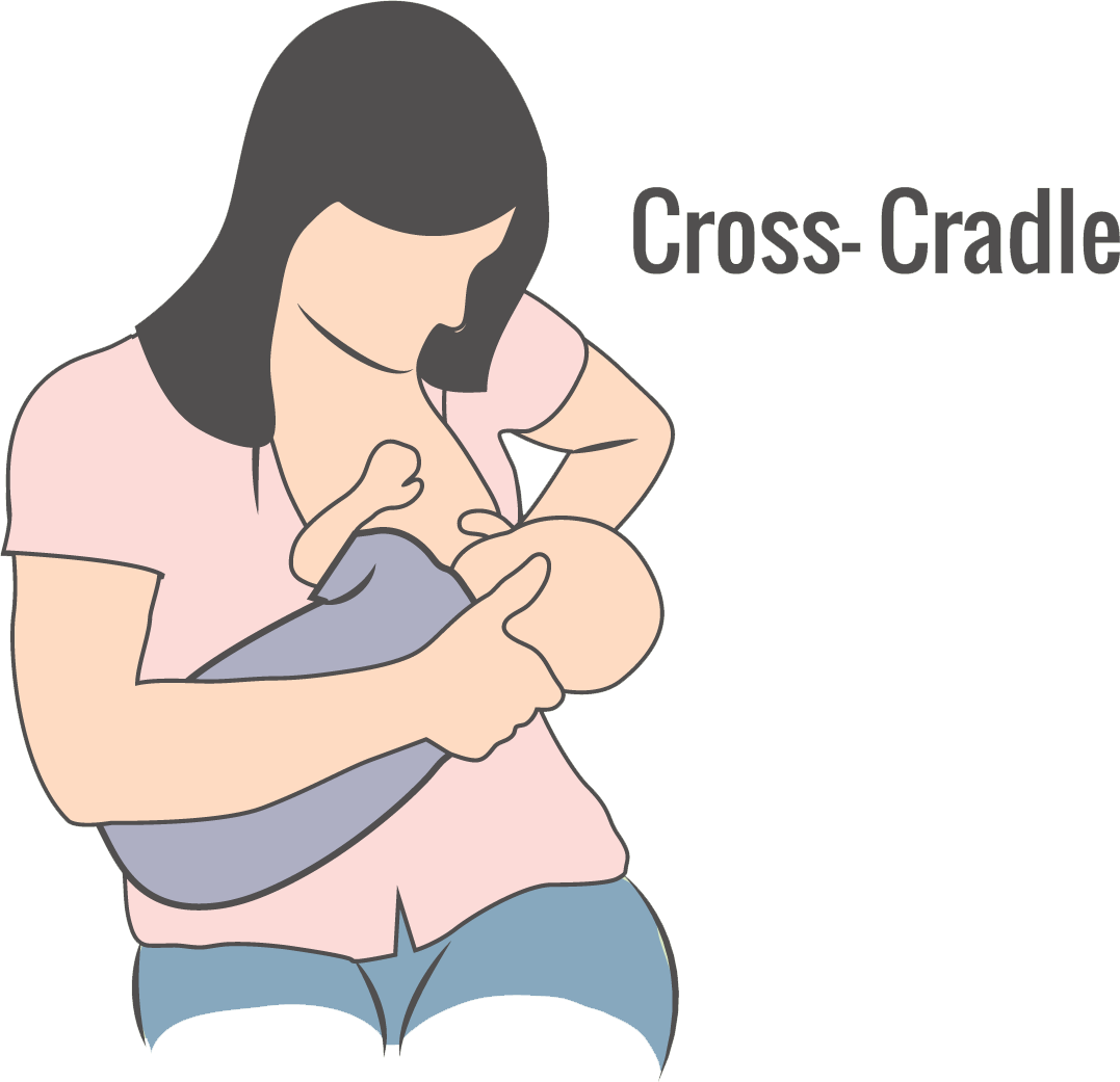 Illustration Of Cross-cradle Breastfeeding Hold - Cross Cradle Breastfeeding Position (1077x1041)