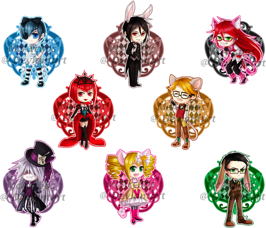Chibis In Wonderland By Rixari - Black Butler Alice In Wonderland Characters (900x798)