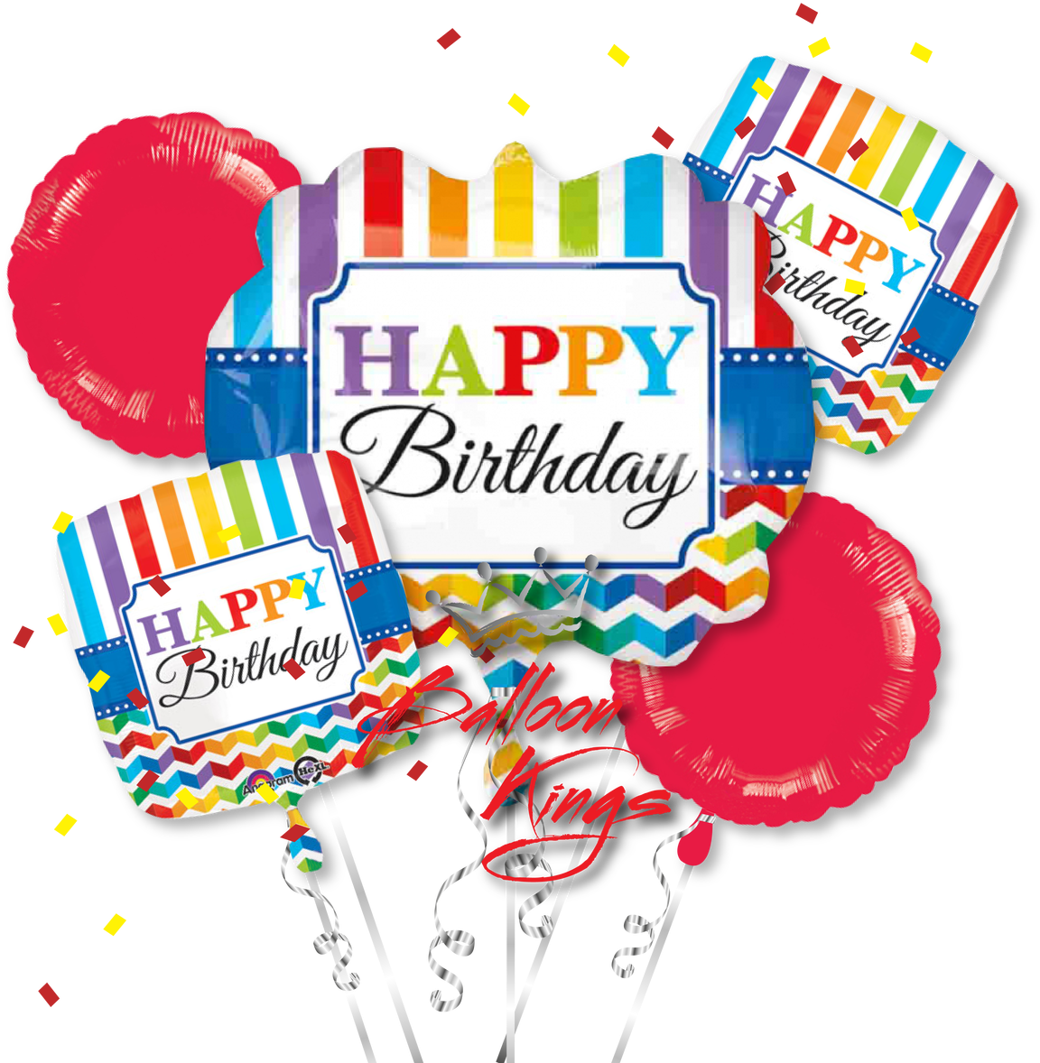 Happy Birthday Stripe And Chevron Bouquet - Bouquet Bright Birthday Balloon Packaged - Mylar Balloons (1280x1280)
