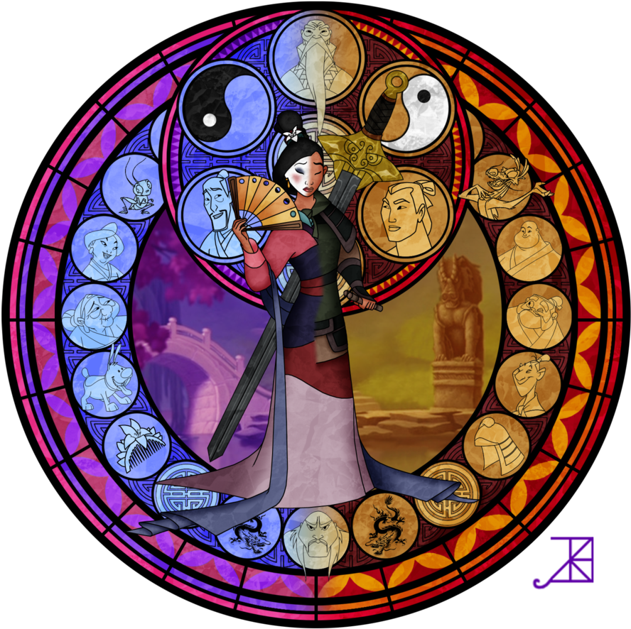 Free Beauty And The Beast Stained Glass Window Rose - Kingdom Hearts Stained Glass Mulan (900x900)