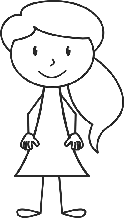 Girl With Ponytail And Solid Dress Stamp - Stick Figure With Dress (397x700)