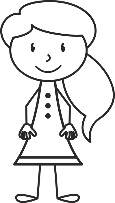 Girl With Ponytail And Button Up Dress Stamp - Stick Figure With Dress (398x700)