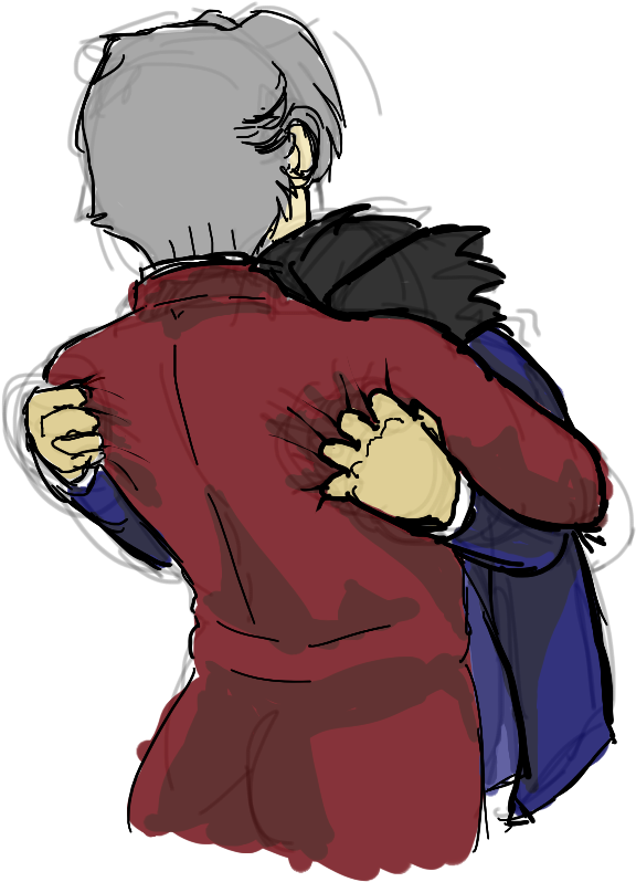 Just Wanted To Draw A Cute Miles Comforting Phoenix - Phoenix Wright Miles Edgeworth Yaoi (691x830)
