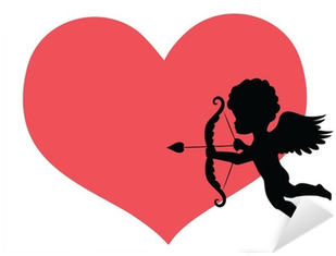 Silhouette Of A Cupid And A Big Red Heart On The Background - Silueta De Cupido Png Sin Fondo (400x400)