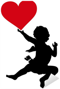 Cupid With Red Heart Vector Silhouette Sticker • Pixers® - Vector Graphics (400x400)