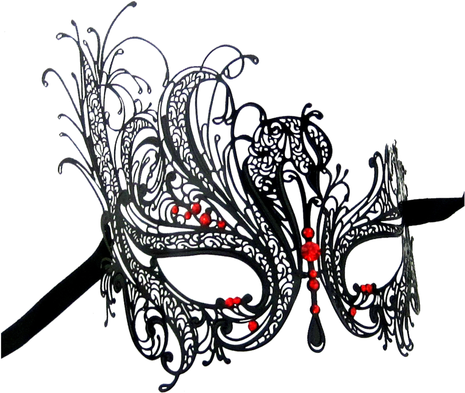 Black Series Swan Metal Filigree Laser Cut Womens Masquerade - Black And Red Masquerade Mask (1024x852)