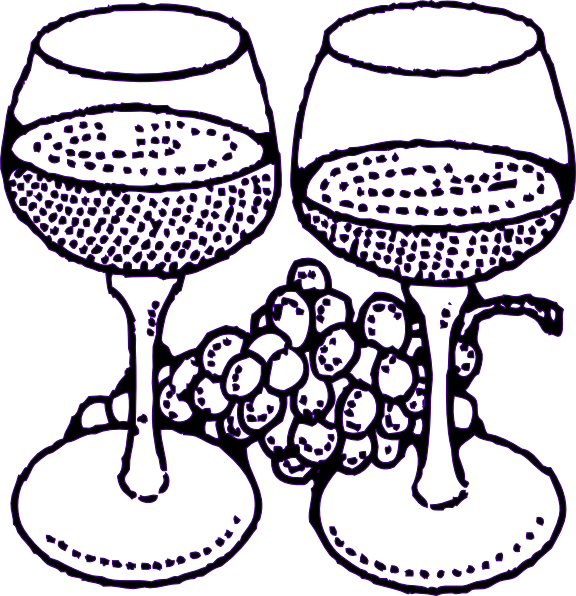 Large Wine Glasses With Grapes Purple Clip Art At Clker - Wine Glass Clip Art (576x596)