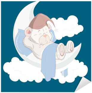 Teddy Bear Sleeping On Moon Cartoon Vector Sticker - Adorable Sleeping Teddy Bear On Crescent Moon Tile (400x400)