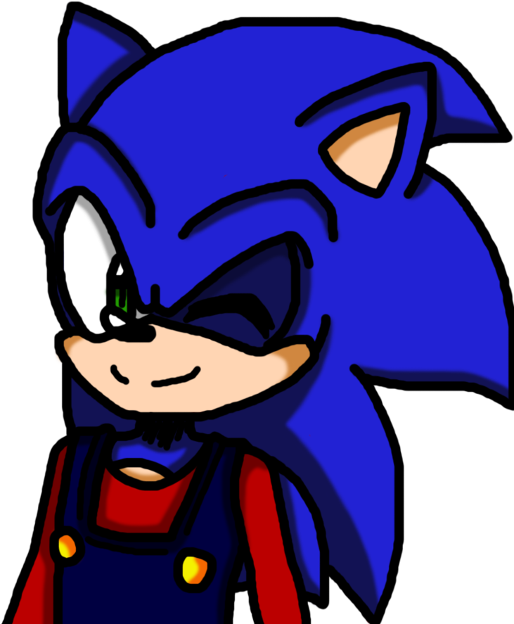 Sonic In Mario's Suit By Miltonssj9 - Cartoon (894x894)