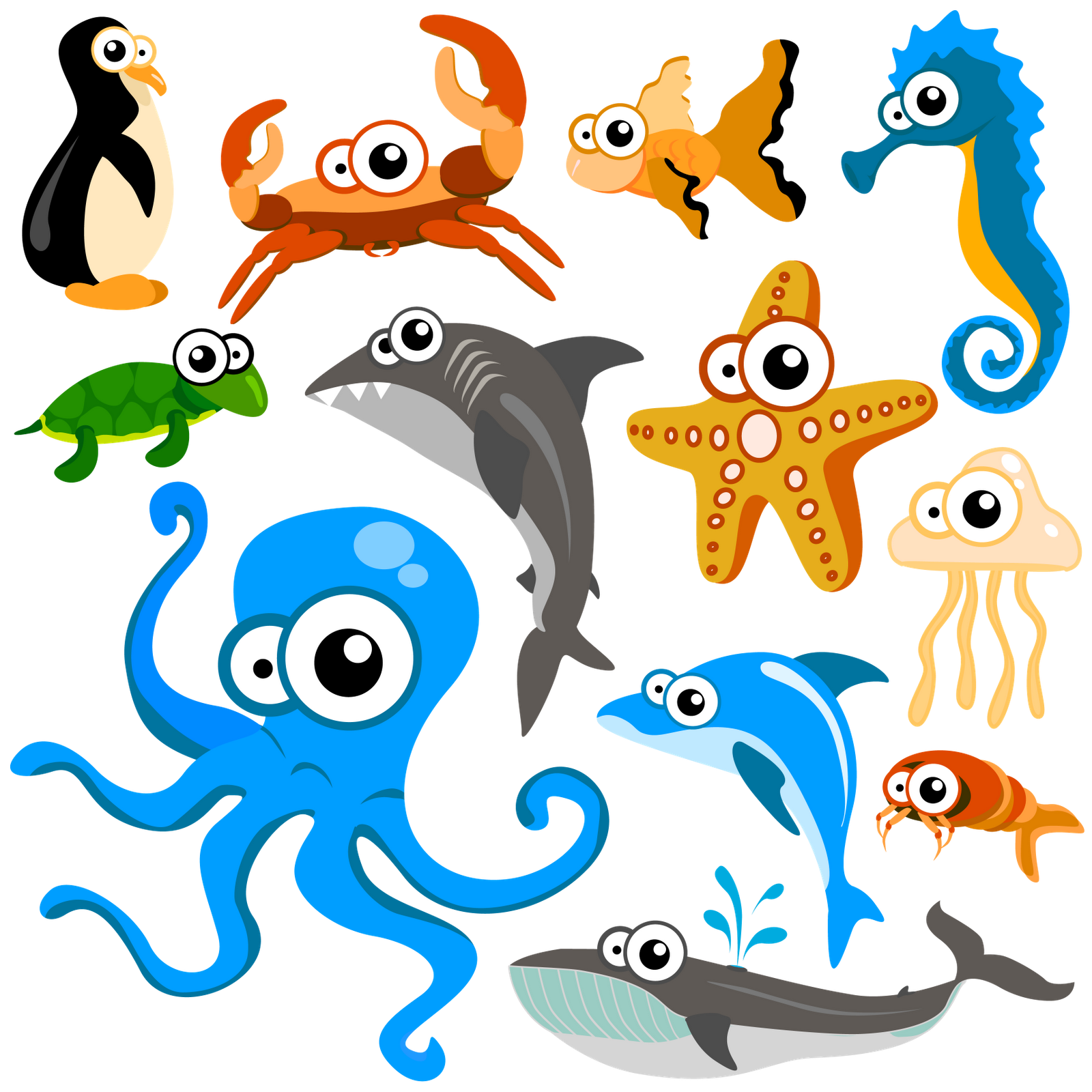 Fundo Do Mar - Cute Ocean Animals Vector (1600x1600)