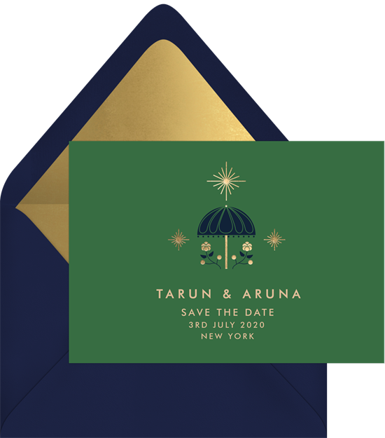 Jewel Of The East Save The Date In Green - Triangle (550x625)