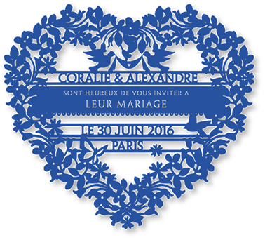 Coeur Save The Date En Découpe Laser - Faire Part Mariage Dentelle Bleu (378x342)