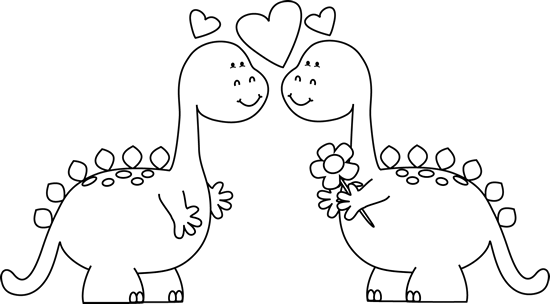 Black And White Dinosaurs In Love Clip Art Clip Art - Two Dinosaurs In Love (550x304)