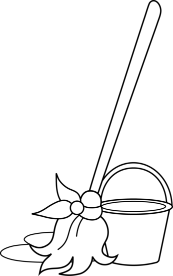 Mop Bucket Black And White Clipart - Clip Art (346x550)