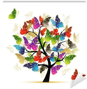 Art Tree With Butterflies For Your Design Wall Mural - Thanksliving Butterfly Trees Throw Pillow Case Cushion (400x400)