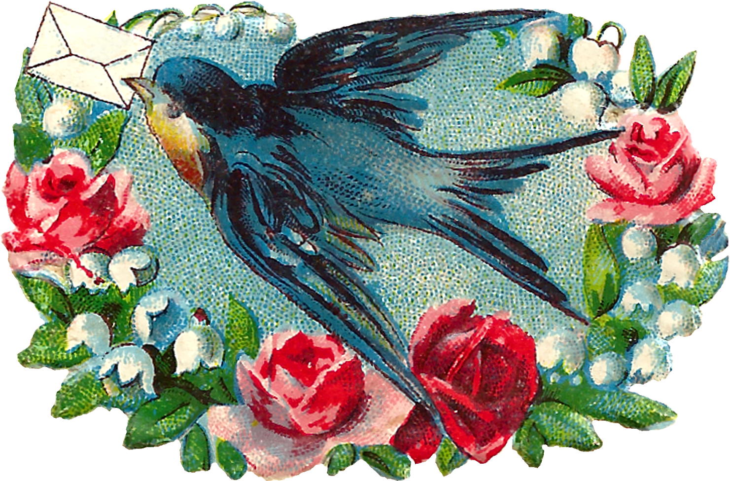 The Second Digital Bird Image Has A Frame Of Pink Roses - Clip Art (1600x1111)